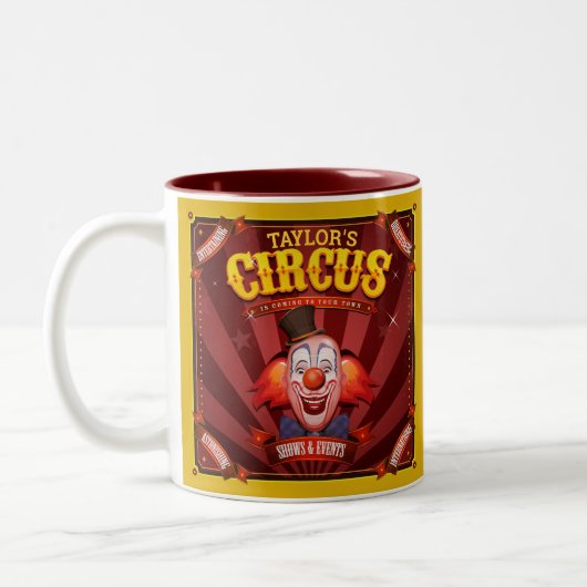Tasse 2 Couleurs Clown Carnaval AJOUTER LE NOM Big Top Family Circu (Gauche)