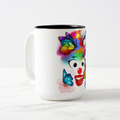Tasse 2 Couleurs Clown, papillons et couleurs pastel (Devant gauche)