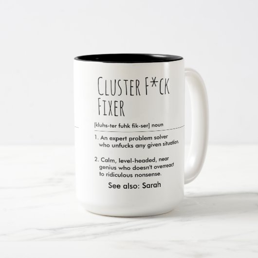 Tasse 2 Couleurs Cluster F*ck Fixer Funny Définition Nom personnali (Devant droit)