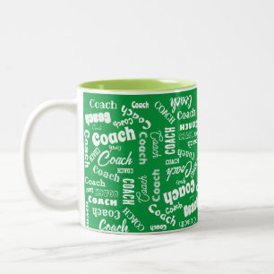 Tasse 2 Couleurs Coach personnalisé vert et blanc Nom cadeau Art