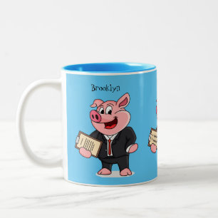 Tasse 2 Couleurs Cochon amusant en costume d'affaires dessin animé