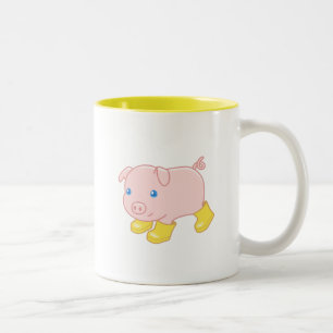 Tasse 2 Couleurs Cochon de porc mignon en bottes en caoutchouc jaun