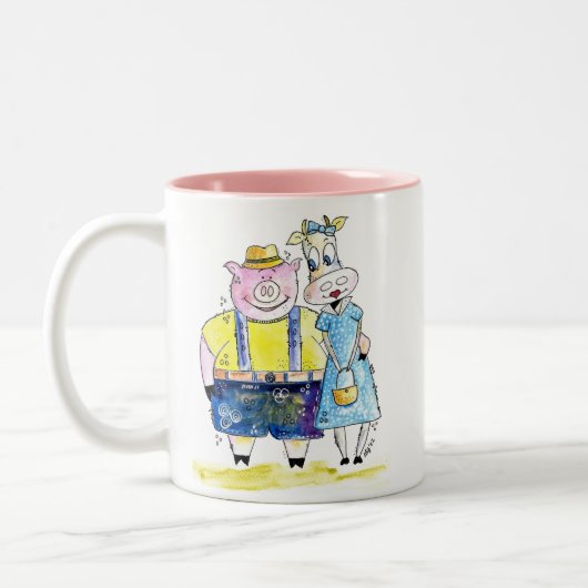 Tasse 2 Couleurs Cochon et vache blanc mignon (Gauche)