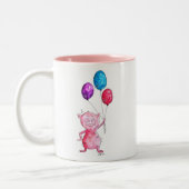 Tasse 2 Couleurs Cochon rose géant avec ballons (Gauche)
