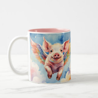 Tasse 2 Couleurs Cochon volant arc-en-ciel