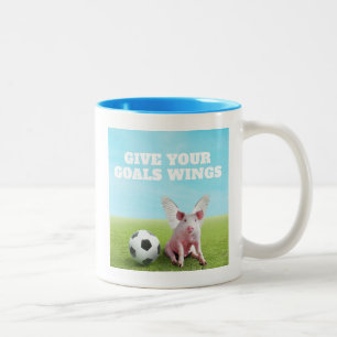 Tasse 2 Couleurs Cochon Volant Rose Football Drôle Inspirant