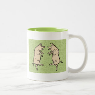 Tasse 2 Couleurs Cochons dansants antiques : Gigue de petit cochon