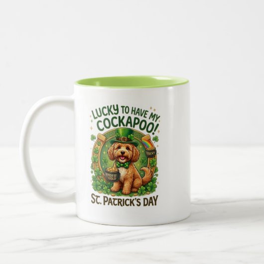 Tasse 2 Couleurs Cockapoo St Patrick's Day Lucky Dog Pot of Gold (Gauche)