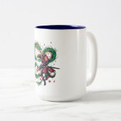 Tasse 2 Couleurs Code Bushido Samouraï avec Dragon & Fleurs de Saku (Devant droit)
