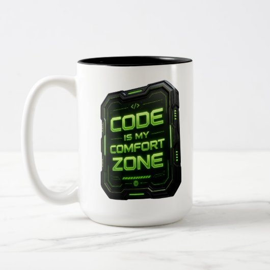 Tasse 2 Couleurs Code est ma zone de confort Cyberpunk Programmeur (Gauche)