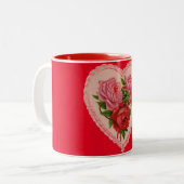 Tasse 2 Couleurs Coeur avec des roses (Devant gauche)