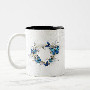 Tasse 2 Couleurs Coeur bijoux avec papillons Morpho