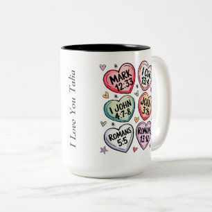 Tasse 2 Couleurs Coeur chrétien moderne Valentines Versets de la Bi