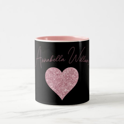 Tasse 2 Couleurs Coeur de Parties scintillant rose sur noir (Centre)