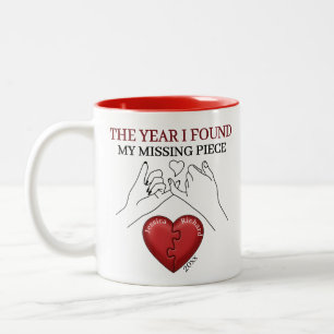Tasse 2 Couleurs Cœur de puzzle rouge Promise du petit doigt Noms d
