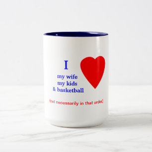 Tasse 2 Couleurs Coeur du basket-ball I mon épouse