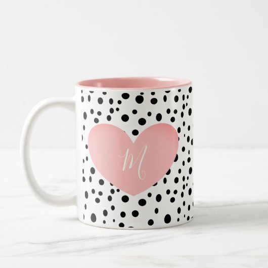 Tasse 2 Couleurs Coeur et points rose monogramme (Gauche)