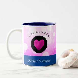 Tasse 2 Couleurs Coeur gentil et béni Ajouter votre nom rose