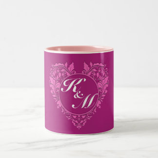 Tasse 2 Couleurs Coeur HeartyParty rose et cerise Damas