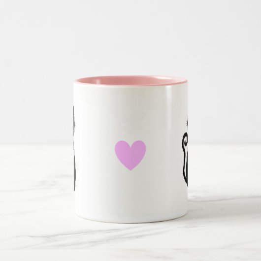 Tasse 2 Couleurs Coeur rose et chat noir (Centre)