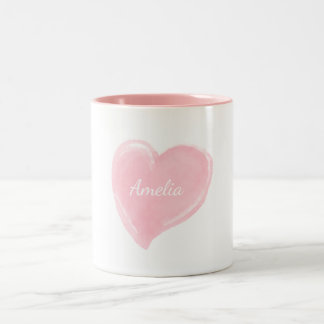Tasse 2 Couleurs Coeur rose personnalisé d'aquarelle