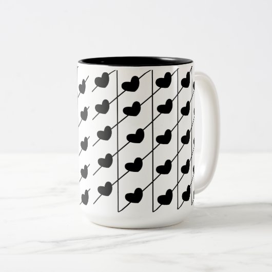 Tasse 2 Couleurs Coeurs à rayures noires (Devant droit)