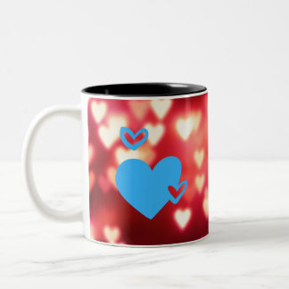 Tasse 2 Couleurs Coeurs Bleus sur l'Arrière - plan d'amour rouge