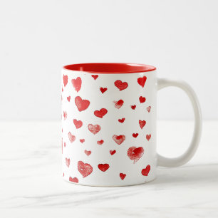 Tasse 2 Couleurs Coeurs d'aquarelle rouge très simples