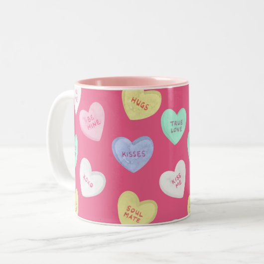 Tasse 2 Couleurs Cœurs de bonbons classiques de la Saint-Valentin (Devant gauche)