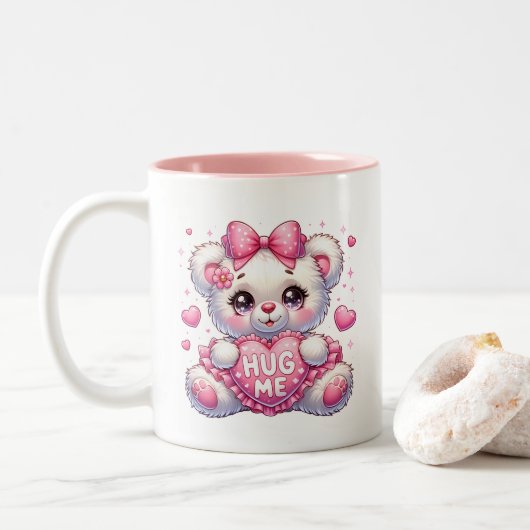 Tasse 2 Couleurs Cœurs de la Saint-Valentin (Avec donut)