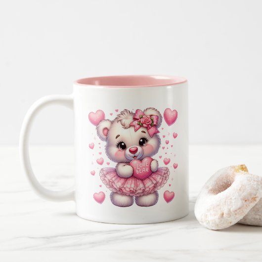 Tasse 2 Couleurs Cœurs de la Saint-Valentin (Avec donut)