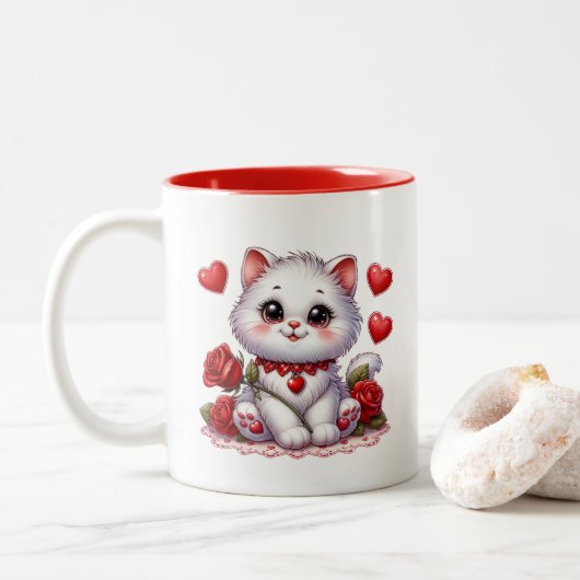Tasse 2 Couleurs Cœurs de la Saint-Valentin (Avec donut)