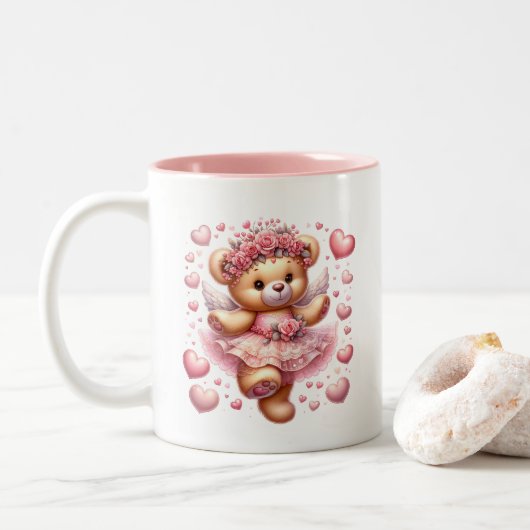 Tasse 2 Couleurs Cœurs de la Saint-Valentin (Avec donut)