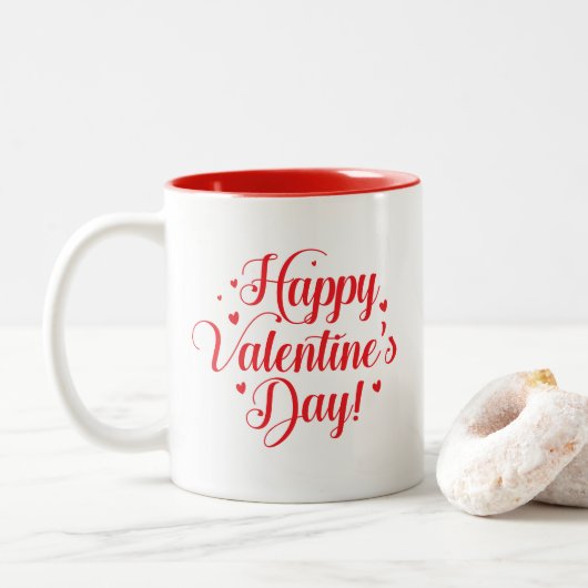 Tasse 2 Couleurs Cœurs de la Saint-Valentin (Avec donut)