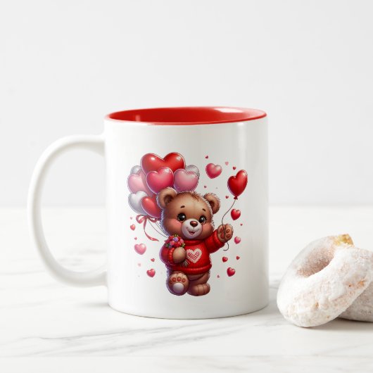 Tasse 2 Couleurs Cœurs de la Saint-Valentin (Avec donut)
