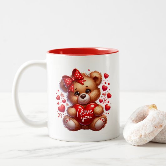 Tasse 2 Couleurs Cœurs de la Saint-Valentin (Avec donut)