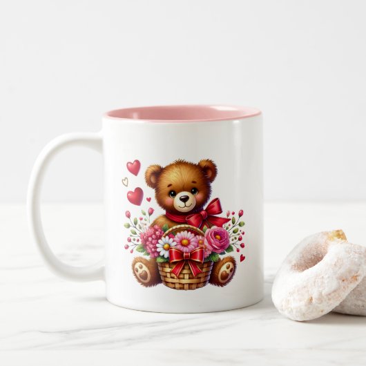 Tasse 2 Couleurs Cœurs de la Saint-Valentin (Avec donut)