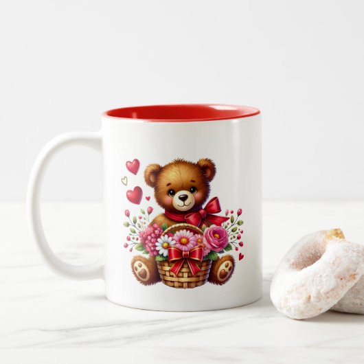 Tasse 2 Couleurs Cœurs de la Saint-Valentin (Avec donut)