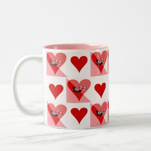 Tasse 2 Couleurs Cœurs de la Saint-Valentin avec papillons Rouge Bl