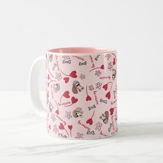 Tasse 2 Couleurs Coeurs et Basset Hounds Design Motif (Devant gauche)