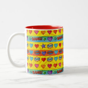 Tasse 2 Couleurs Cœurs et Étoiles, Pop Art, par Natasha Us  
