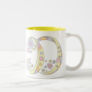 Tasse 2 Couleurs Coeurs et fleurs monogramme D décoratifs