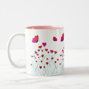 Tasse 2 Couleurs Coeurs et papillons Valentine Love