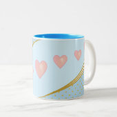 Tasse 2 Couleurs Coeurs & Gold Confetti sur bleu clair (Devant droit)
