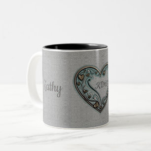 Tasse 2 Couleurs Coeurs gris, or et turquoise