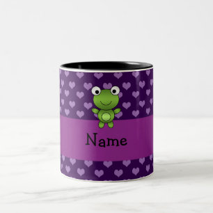 Tasse 2 Couleurs Coeurs pourpres personnalisés de grenouille nommée