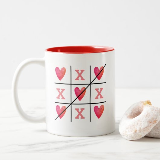 Tasse 2 Couleurs Coeurs romantiques Red Valentine (Avec donut)