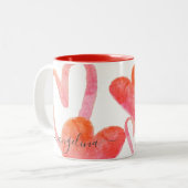 Tasse 2 Couleurs Coeurs rose et rouge tendance Monogrammes Valentin (Devant gauche)