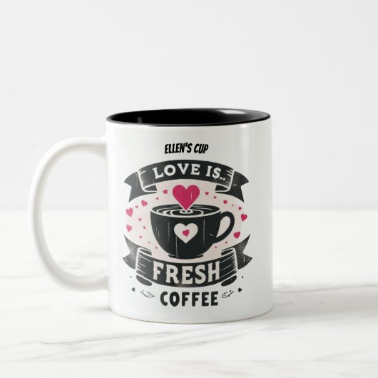 Tasse 2 Couleurs Coeurs roses mignons amour est café frais (Gauche)