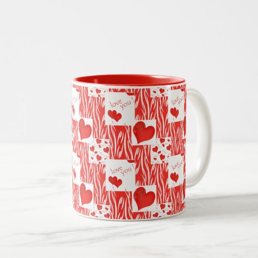 Tasse 2 Couleurs Coeurs rouges, amour. (Devant droit)